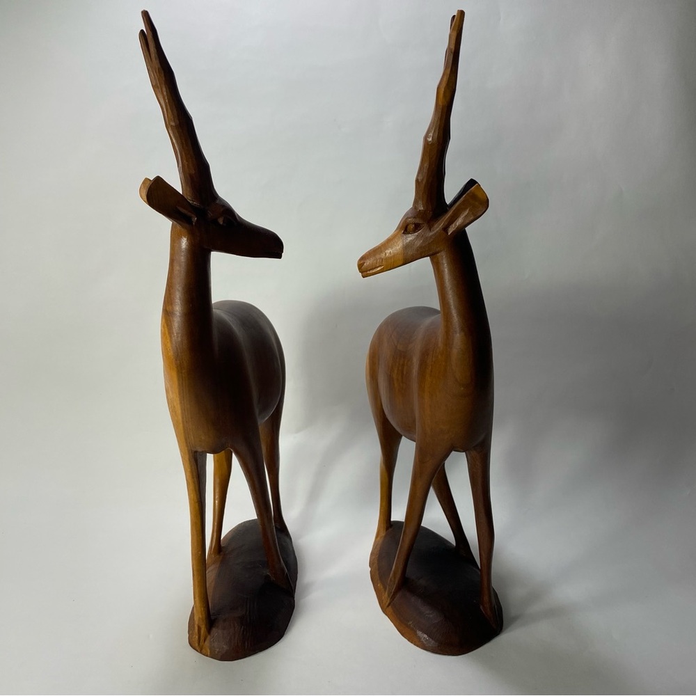 🎉LAST CALL🎉 2 MCM 14" Vintage Hand Carved Wooden Antelope Gazelle Sculptures - Picture 6 of 16